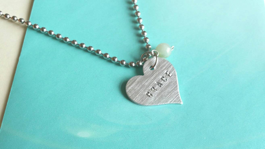 Personalized silver heart tag charm or pendant
